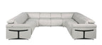 Light Gray Italian Leather Power Reclining U Shaped Eight Piece Corner Sectional With Console