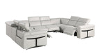 Light Gray Italian Leather Power Reclining U Shaped Eight Piece Corner Sectional With Console