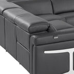 Dark Gray Italian Leather Power Reclining U Shaped Eight Piece Corner Sectional With Console