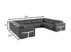 Dark Gray Italian Leather Power Reclining U Shaped Eight Piece Corner Sectional With Console