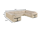 Beige Italian Leather Power Reclining U Shaped Eight Piece Corner Sectional With Console