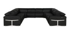 Black Italian Leather Power Reclining U Shaped Eight Piece Corner Sectional With Console