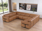 Chestnut Italian Leather Power Reclining U Shaped Eight Piece Corner Sectional With Console