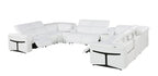 White Italian Leather Power Reclining U Shaped Ten Piece Corner Sectional With Console
