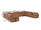 Chestnut Italian Leather Power Reclining U Shaped Ten Piece Corner Sectional With Console