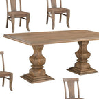 Seven Piece Brown Solid Wood Dining Set with Six Chairs