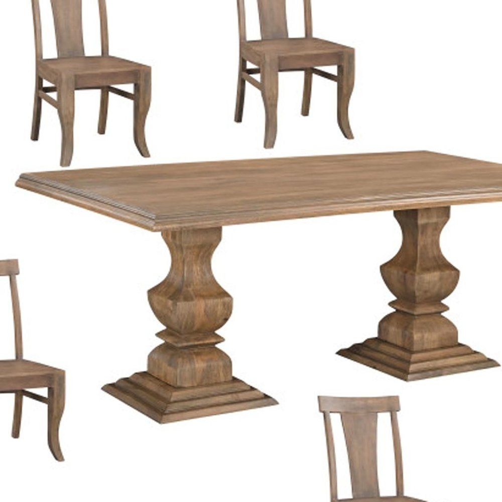 Seven Piece Brown Solid Wood Dining Set with Six Chairs