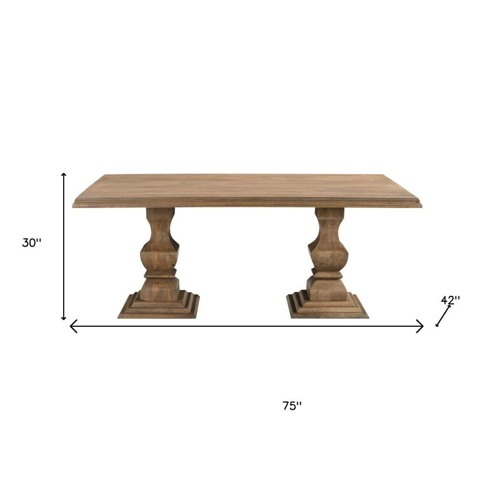 Seven Piece Brown Solid Wood Dining Set with Six Chairs