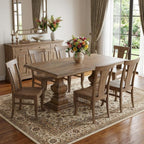 Seven Piece Brown Solid Wood Dining Set with Six Chairs