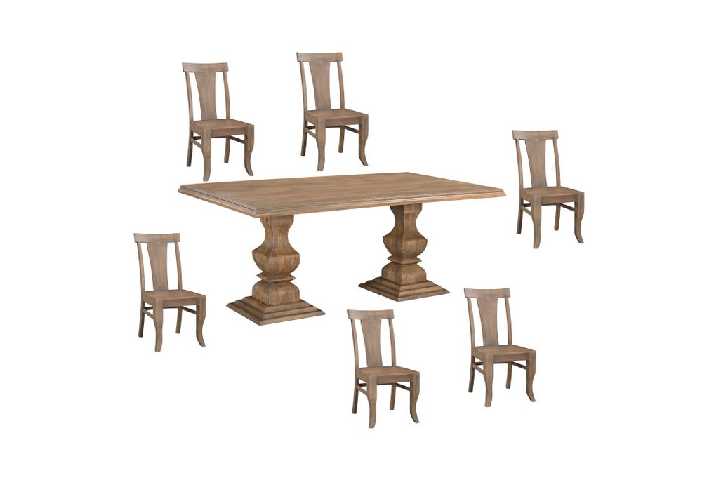 Seven Piece Brown Solid Wood Dining Set with Six Chairs