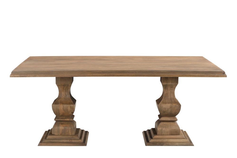 Seven Piece Brown Solid Wood Dining Set with Six Chairs