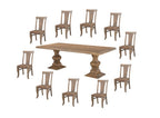 11 Piece Brown Solid Wood Dining Set with 10