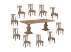11 Piece Brown Solid Wood Dining Set with 10