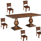 Seven Piece Brown Solid Wood Dining Set with Six Chairs
