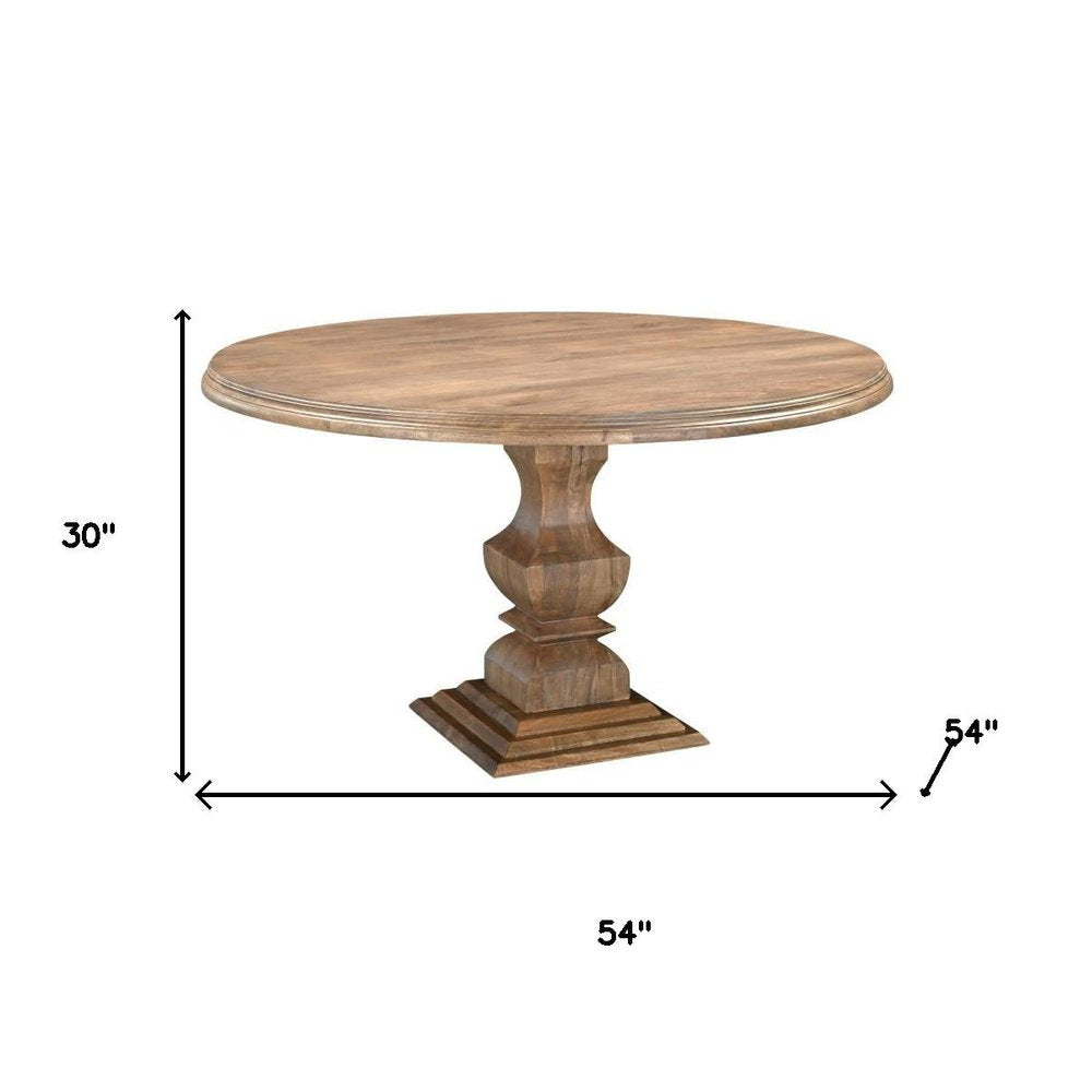 Seven Piece Brown Round Solid Wood Dining Set with Six Chairs