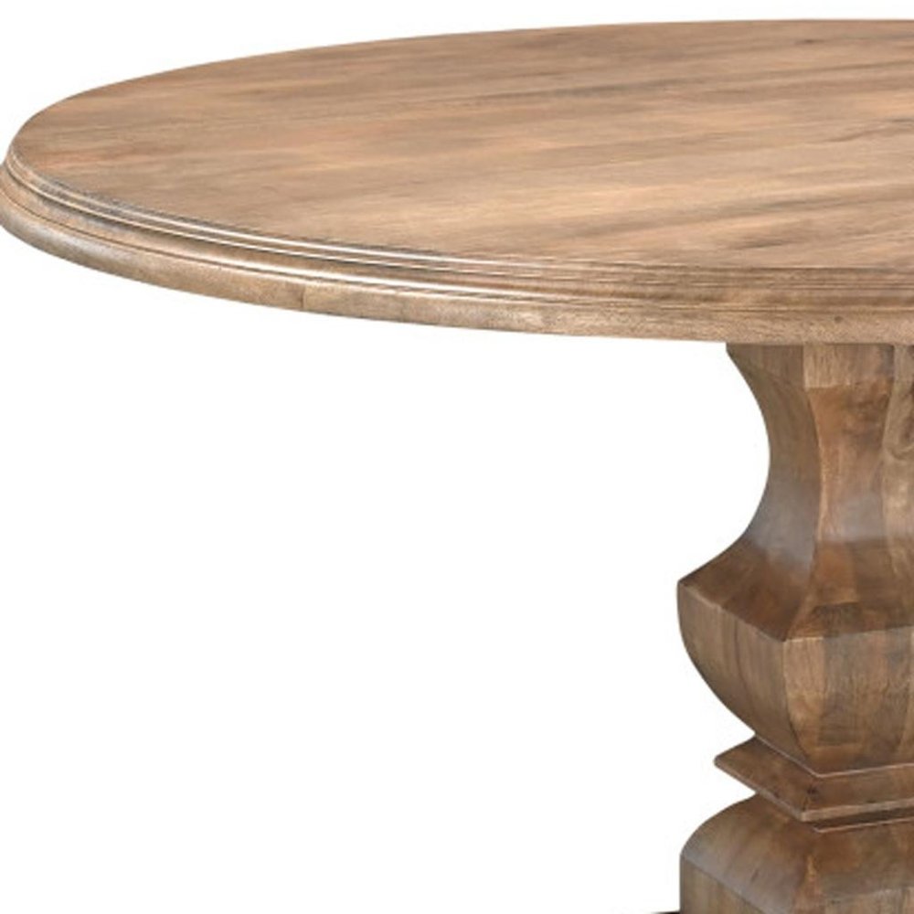 Seven Piece Brown Round Solid Wood Dining Set with Six Chairs