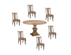 Seven Piece Brown Round Solid Wood Dining Set with Six Chairs