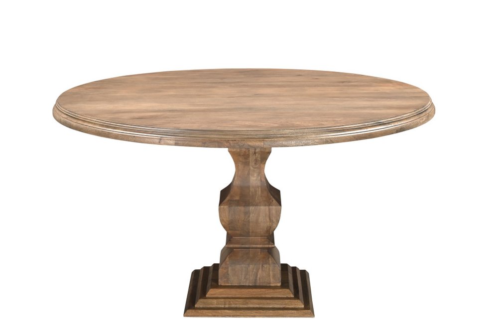 Seven Piece Brown Round Solid Wood Dining Set with Six Chairs