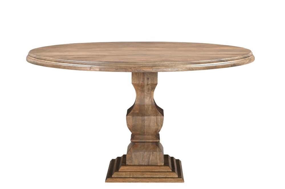 Seven Piece Brown Round Solid Wood Dining Set with Six Chairs