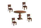 Five Piece Brown Round Solid Wood Dining Set with Four Chairs