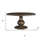 Five Piece Brown Round Solid Wood Dining Set with Four Chairs