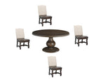 Five Piece Brown Round Solid Wood Dining Set with Four Chairs