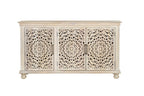 72" White Solid Wood Carved Floral Sideboard With Three Doors