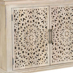 72" White Solid Wood Carved Floral Sideboard With Three Doors