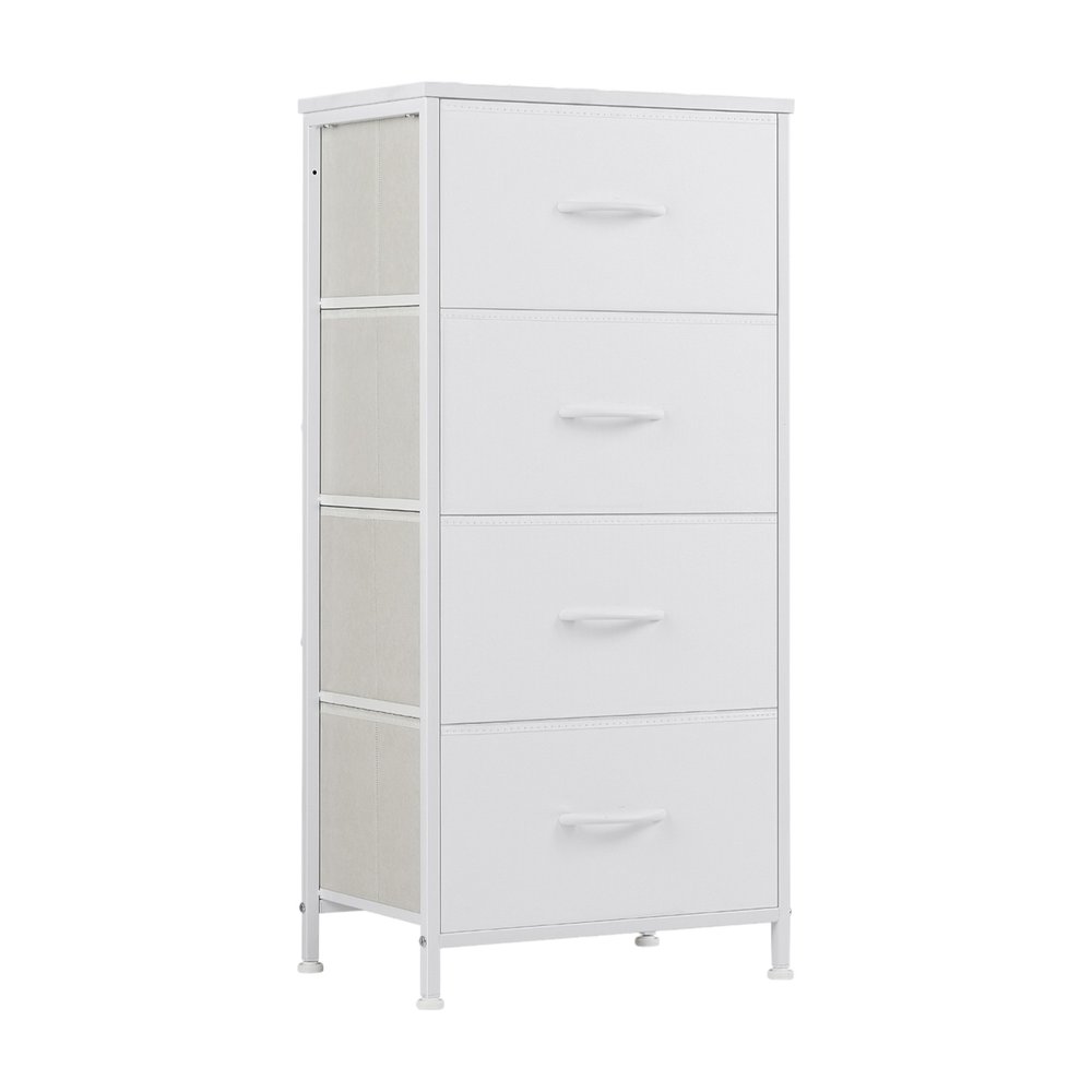 18" White Fabric Wood and Metal Four Drawer Lingerie Chest