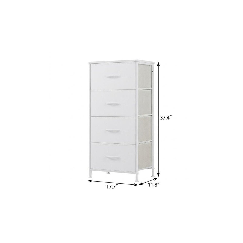 18" White Fabric Wood and Metal Four Drawer Lingerie Chest