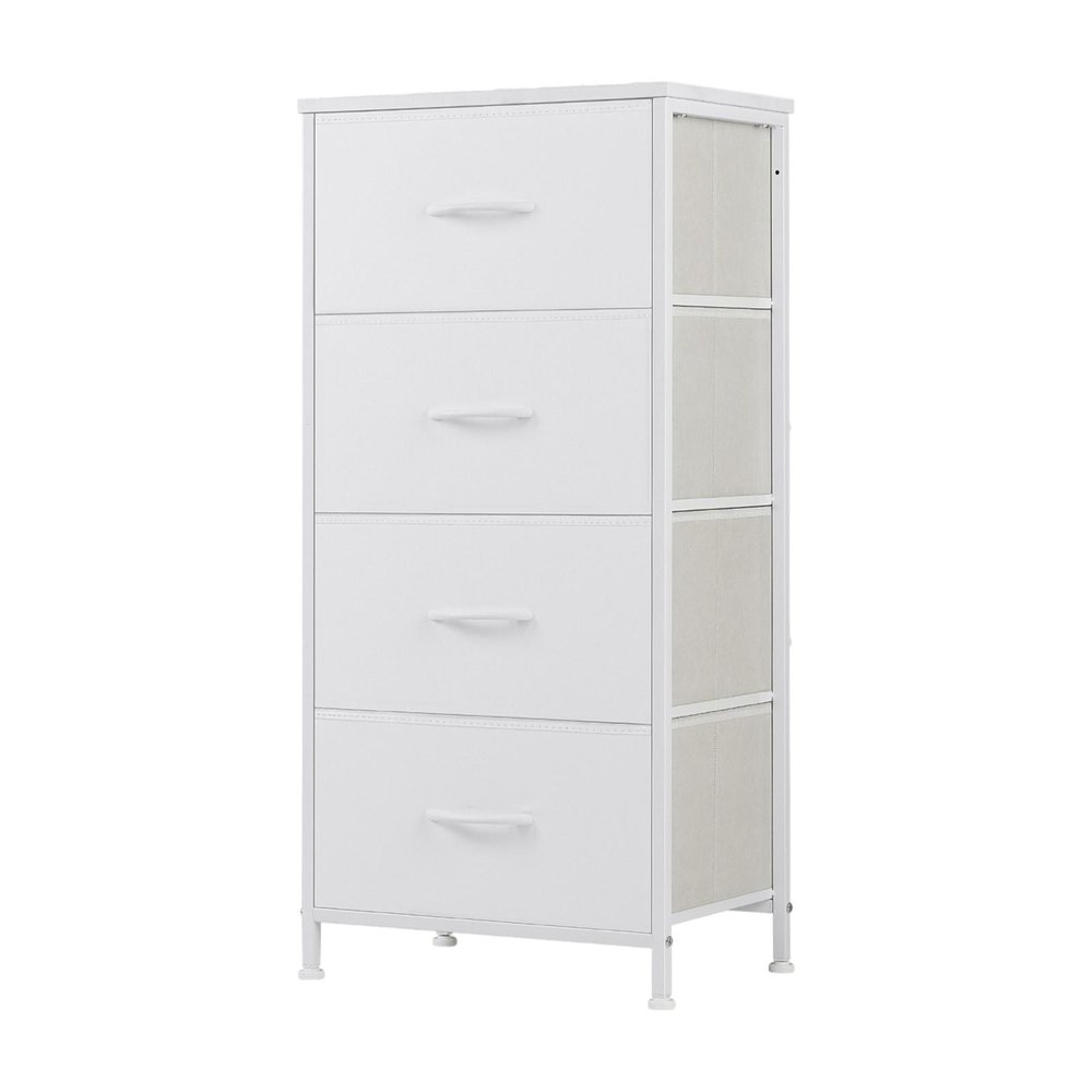 18" White Fabric Wood and Metal Four Drawer Lingerie Chest