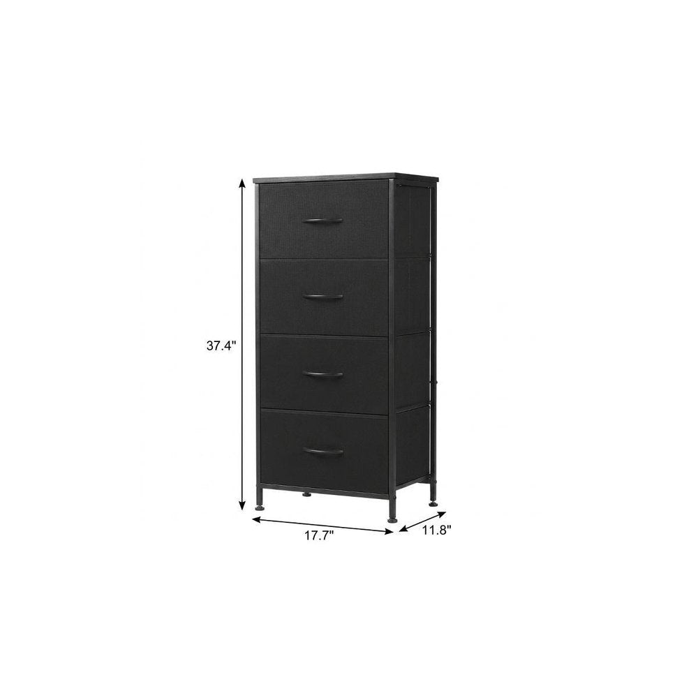 18" Black Fabric Wood and Metal Four Drawer Lingerie Chest