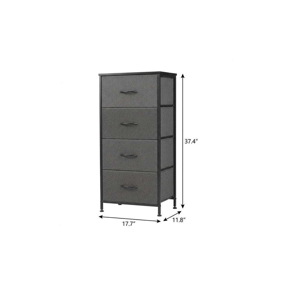 18" Black And Gray Fabric Wood And Metal Four Drawer Dresser