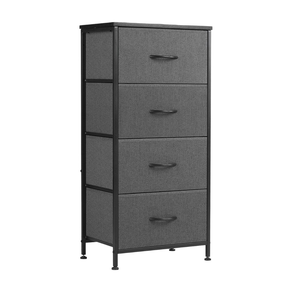 18" Black And Gray Fabric Wood And Metal Four Drawer Dresser
