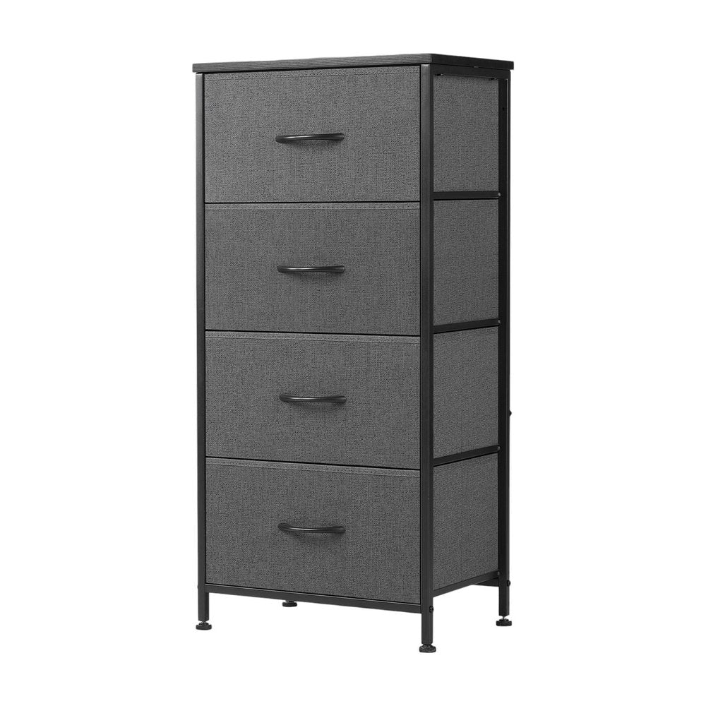 18" Black And Gray Fabric Wood And Metal Four Drawer Dresser