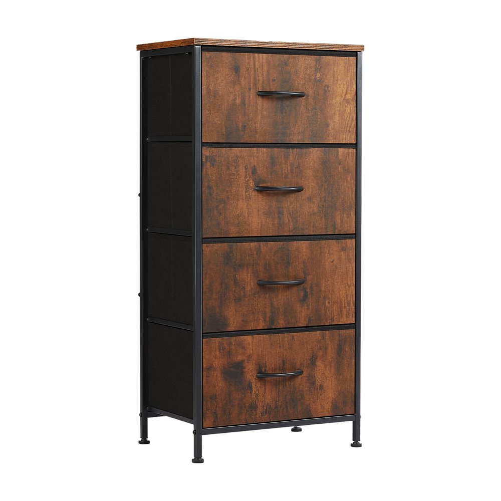 18" Black And Brown Fabric Wood And Metal Four Drawer Dresser