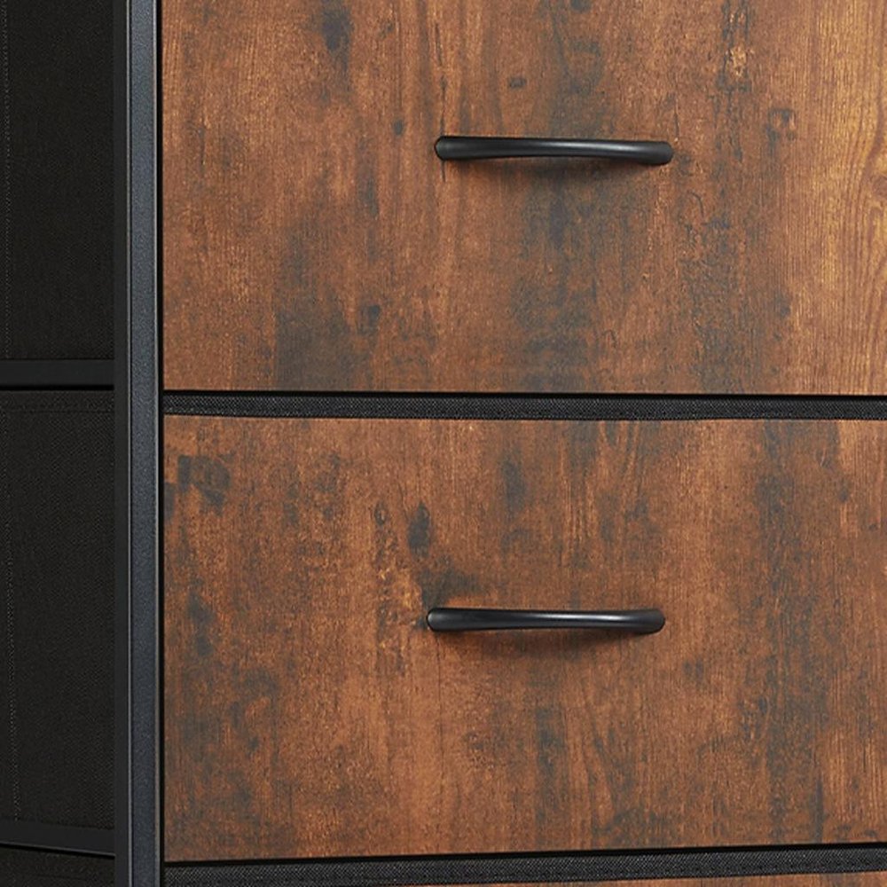 18" Black And Brown Fabric Wood And Metal Four Drawer Dresser