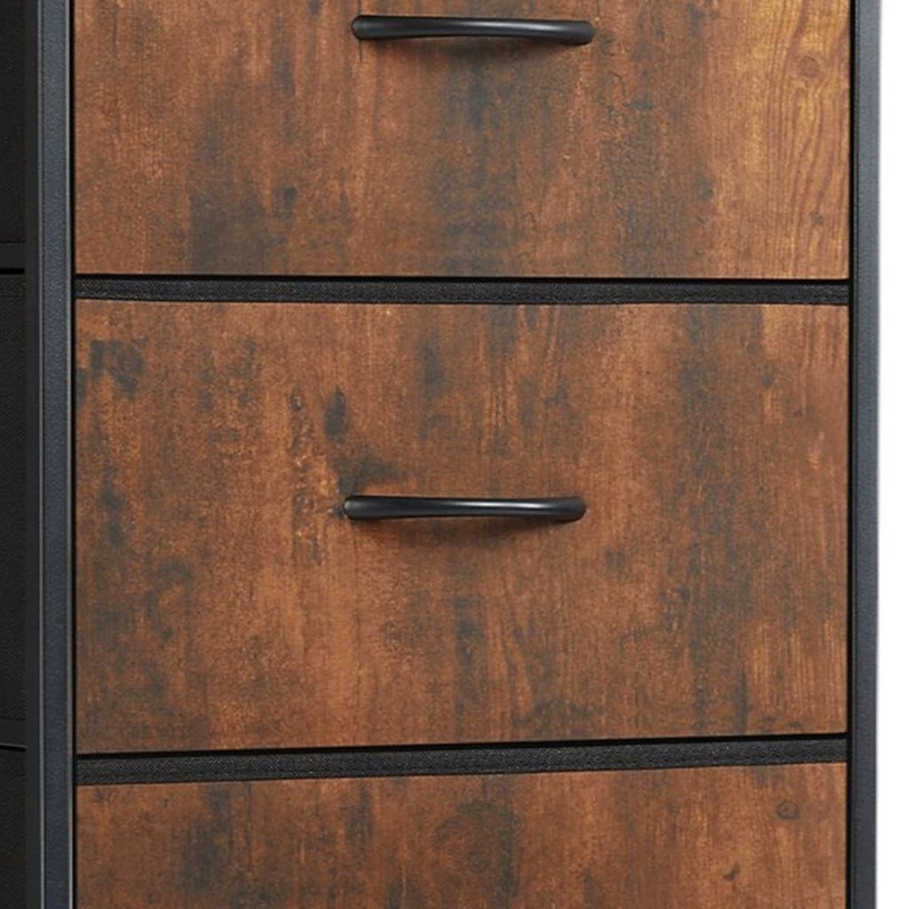 18" Black And Brown Fabric Wood And Metal Four Drawer Dresser