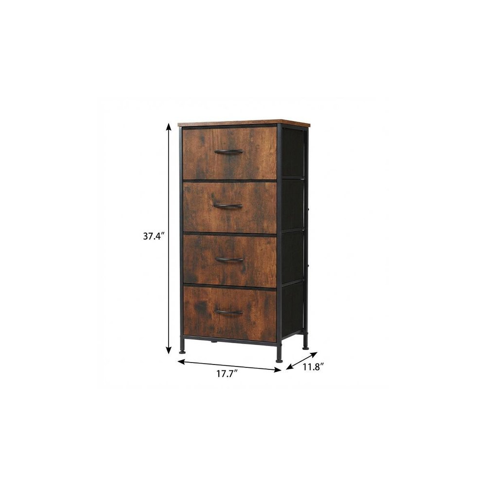 18" Black And Brown Fabric Wood And Metal Four Drawer Dresser