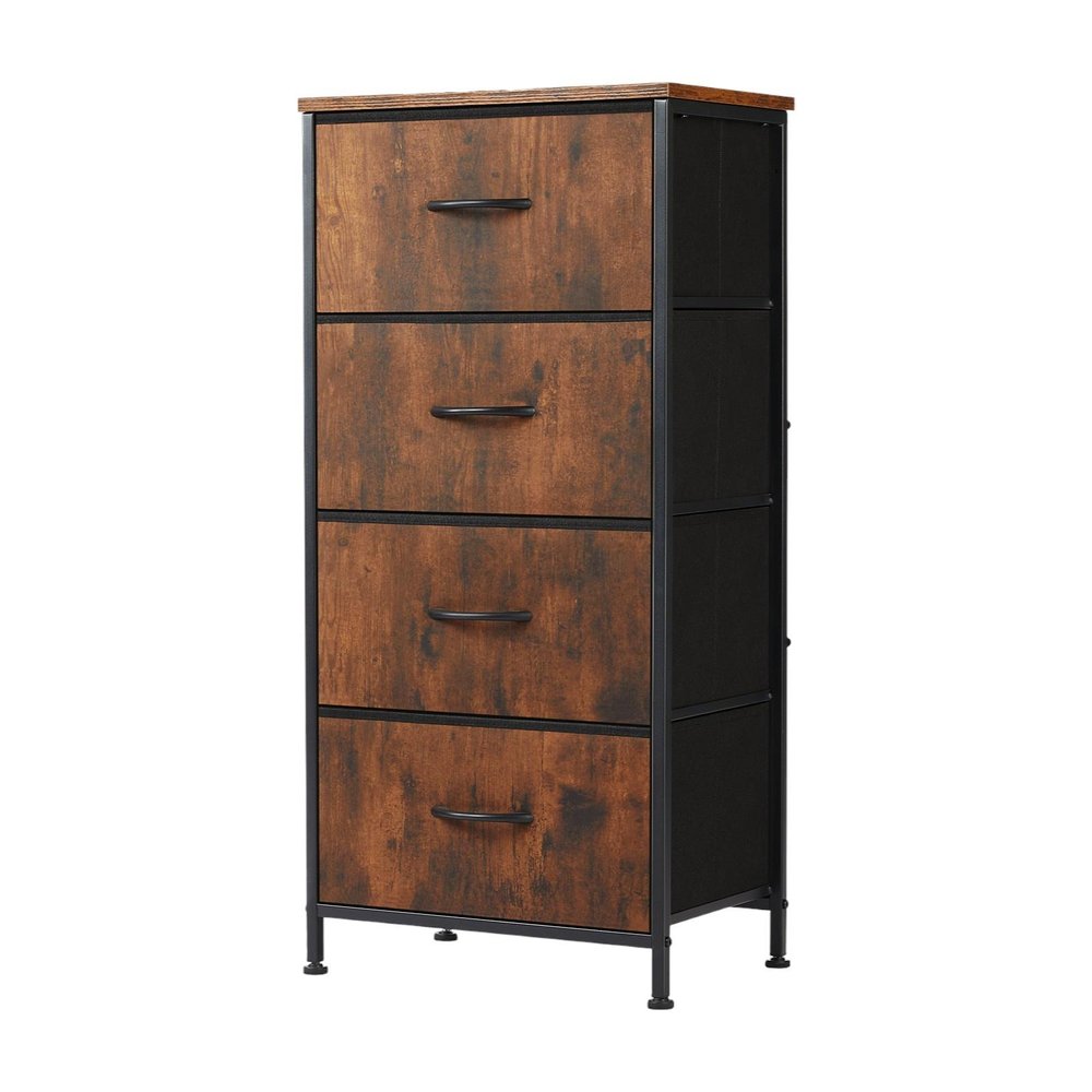 18" Black And Brown Fabric Wood And Metal Four Drawer Dresser
