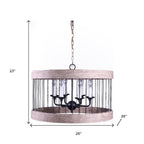 Black And Natural Wood and Metal Cylinder Six Light Dimmable Chandelier