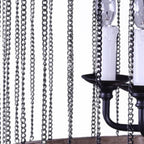 Black And Natural Wood and Metal Cylinder Six Light Dimmable Chandelier