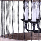 Black And Natural Wood and Metal Cylinder Six Light Dimmable Chandelier