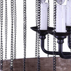 Black And Natural Wood and Metal Cylinder Six Light Dimmable Chandelier