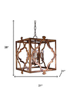 Antiqued Bronze Square And Quatrefoil Metal Dimmable Chandelier