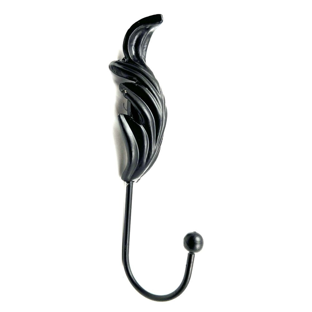 Set of Six Black Steel Feather Wall Hooks