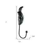 Set of Six Black Steel Feather Wall Hooks