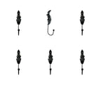 Set of Six Black Steel Feather Wall Hooks