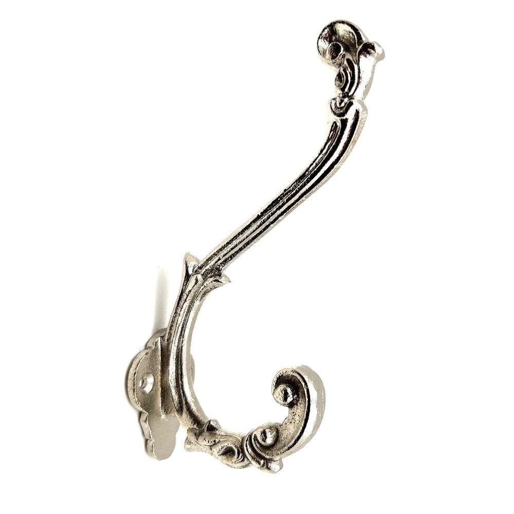 Set of Six Silver Cast Iron Baroque Scroll Wall Hooks