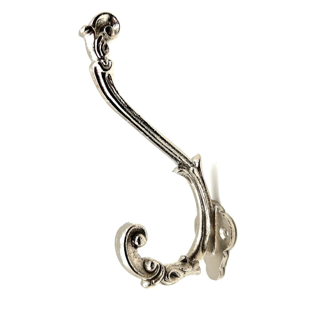 Set of Six Silver Cast Iron Baroque Scroll Wall Hooks